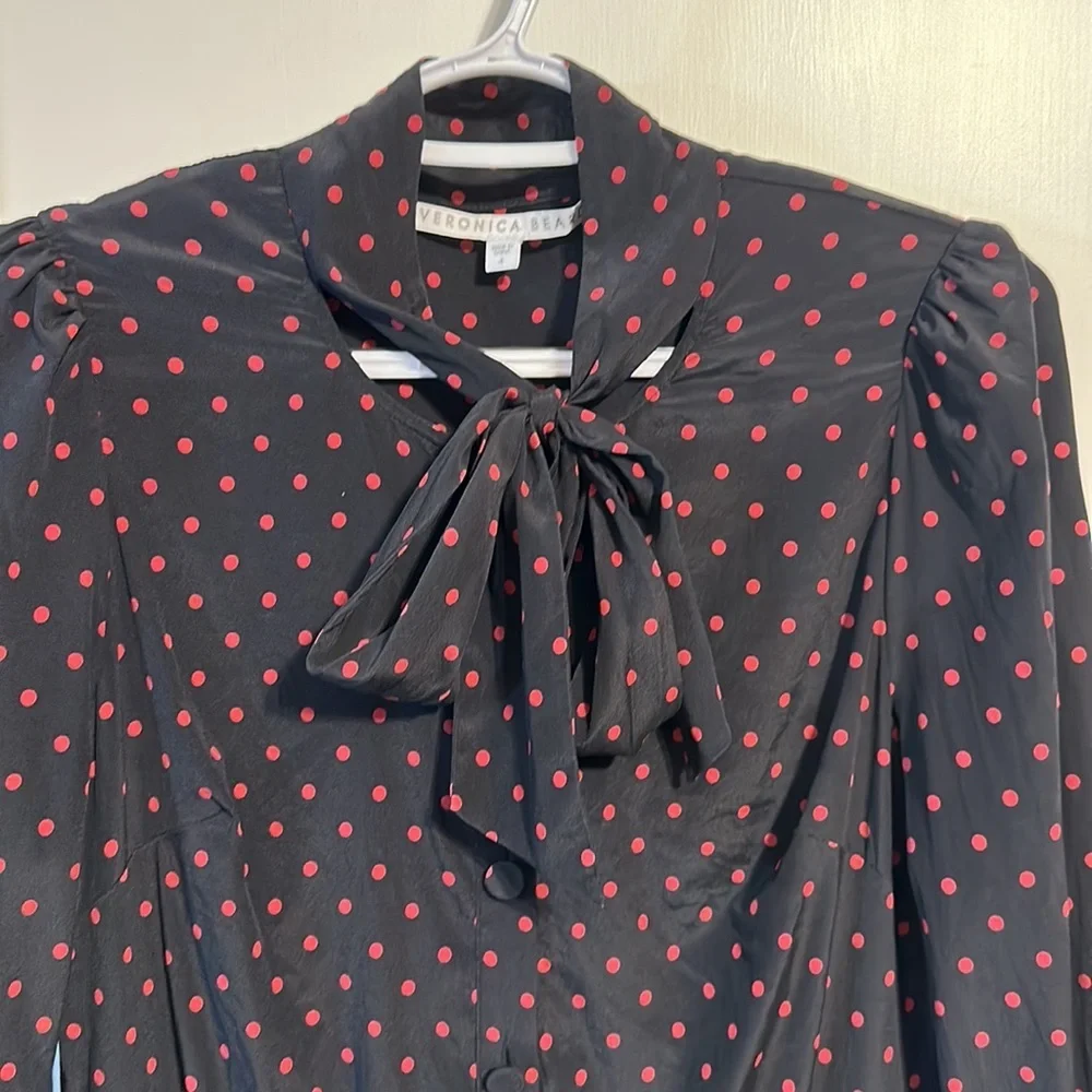Veronica Beard Linley Tie Neck Long Sleeve Mini Dress Tunic Long Top Size 4 - Picture 7 of 17